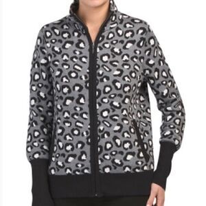 Rachel Zoe leopard/cheetah gray zip up sweater